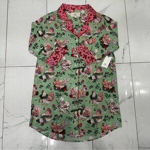 "Print Fresh" Holiday Hens" Button Front Pajama size M Sleep Shirt- NWT